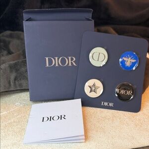 Silver Tone Dior 4 piece Pin Set, Bee, Star, Logo, CD 1” a piece